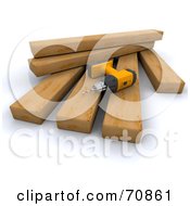 Poster, Art Print Of 3d Power Drill On Wood Planks