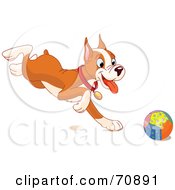 Royalty Free RF Clipart Illustration Of A Cute Boxer Puppy Running After A Ball