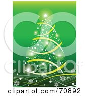 Poster, Art Print Of Green Christmas Background With A Star Tree On Snowflake Waves