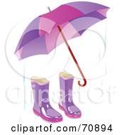 Royalty Free RF Clipart Illustration Of A Purple Umbrella With A Pair Of Boots And Rain