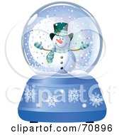 Poster, Art Print Of Blue Christmas Snow Globe With A Snowman