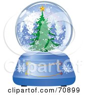Poster, Art Print Of Blue Christmas Snow Globe With A Tree And Text Box