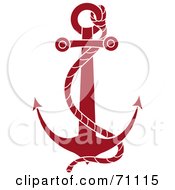 Poster, Art Print Of Red Nautical Anchor With A Rope