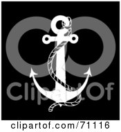 Royalty Free RF Clipart Illustration Of A Black And White Nautical Anchor With A Rope On Black by Pams Clipart