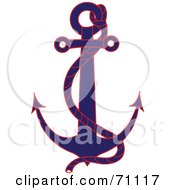 Poster, Art Print Of Blue And Red Nautical Anchor With A Rope