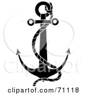 Royalty Free RF Clipart Illustration Of A Black Nautical Anchor With A Rope by Pams Clipart