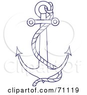 Poster, Art Print Of Blue And White Nautical Anchor With A Rope
