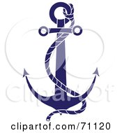 Poster, Art Print Of Blue Nautical Anchor With A Rope