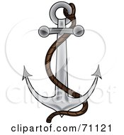 Poster, Art Print Of Silver Nautical Anchor With A Rope