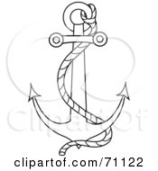 Poster, Art Print Of Black Outline Of A Nautical Anchor With A Rope