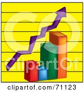 Poster, Art Print Of Colorful 3d Bar Graph With A Purple Arrow Over Yellow