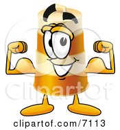 Clipart Picture Of A Barrel Mascot Cartoon Character Flexing His Arm Muscles