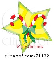 Poster, Art Print Of Merry Christmas Greeting Of Candy Canes Over A Star