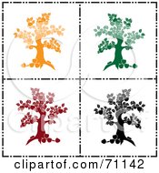 Poster, Art Print Of Digital Collage Of Yellow Green Red And Black Apple Tree Silhouettes