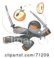 Poster, Art Print Of Orange Man Ninja Jumping And Slicing An Apple With Swords