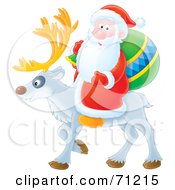 Poster, Art Print Of Santa Carrying An Airbrushed Sack And Riding On The Back Of A Reindeer