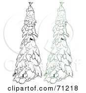 Royalty Free RF Clipart Illustration Of An Evergreen Tree Flocked In Snow With A Black And White Copy Version 4