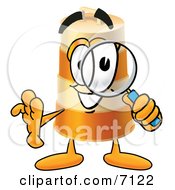 Clipart Picture Of A Barrel Mascot Cartoon Character Looking Through A Magnifying Glass