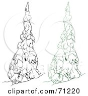 Royalty Free RF Clipart Illustration Of An Evergreen Tree Flocked In Snow With A Black And White Copy Version 6
