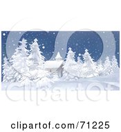 Poster, Art Print Of Church Building Surrounded By Snow Flocked Trees On A Wintry Night