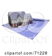 Poster, Art Print Of 3d Modern And Custom Home On Rolled Out Blueprints