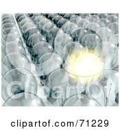 Royalty Free RF Clipart Illustration Of A Clear Shining Glass Lightbulb In Rows Of Bulbs