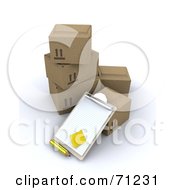Royalty Free RF Clipart Illustration Of A 3d Clipboard Leaning Against A Cardboard Box by KJ Pargeter