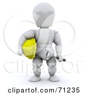Poster, Art Print Of 3d White Character Carrying A Hardhat And Hammer