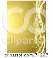 Poster, Art Print Of Golden Background With A Right Edge Of Ribbons And Waves