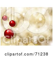 Royalty Free RF Clipart Illustration Of A Golden Sparkly Christmas Background With Hanging Red Baubles