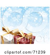 Poster, Art Print Of Blue Snowflake Background With Two Christmas Gift Boxes