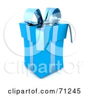 Poster, Art Print Of Blue 3d Christmas Gift With Blue Ribbons And A Bow