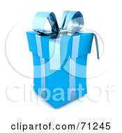 Royalty Free RF Clipart Illustration Of A Blue 3d Christmas Gift With Blue Ribbons And A Bow
