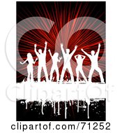 Royalty Free RF Clipart Illustration Of A White Grungy Text Box With Dancers Over A Red Burst
