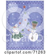 Poster, Art Print Of Purple Background With Dancing Snowmen By A Christmas Tree