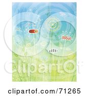 Poster, Art Print Of Background Of Abstract Flowers Bugs And The Sun