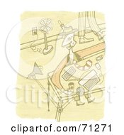 Royalty Free RF Clipart Illustration Of A Fan And Light Pointed At A Man At A Desk by Steve Klinkel