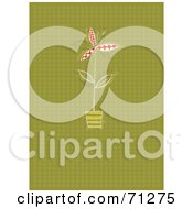 Poster, Art Print Of Green Halftone Patterned Background With A Potted Plant