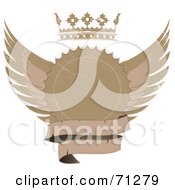 Poster, Art Print Of Distressed Beige Label Seal With Wings A Crown And Blank Banner