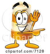 Barrel Mascot Cartoon Character Waving And Pointing