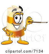 Barrel Mascot Cartoon Character Holding A Pointer Stick