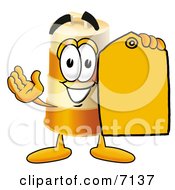 Clipart Picture Of A Barrel Mascot Cartoon Character Holding A Yellow Sales Price Tag
