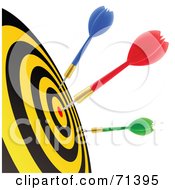 Poster, Art Print Of Blue Red And Green Darts In A Dart Board