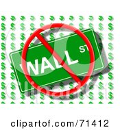 Royalty Free RF Clipart Illustration Of A Prohibition Sign Over A Wall Street Sign Over Dollar Symbols