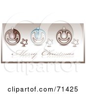 Royalty Free RF Clipart Illustration Of A Beige Merry Christmas Greeting With Shiny Ornaments And Stars
