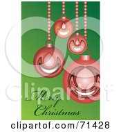 Poster, Art Print Of Green Merry Christmas Greeting With Shiny Red Baubles On Bead Strings