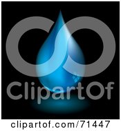 Royalty Free RF Clipart Illustration Of A Blue Water Drop With A Small Reflection Over Black