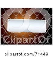 Royalty Free RF Clipart Illustration Of A Slanted Blank Metal Sign On A Chain Link Fence Over Orange by michaeltravers