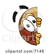 Clipart Picture Of A Basketball Mascot Cartoon Character Peeking Around A Corner