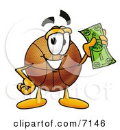 Basketball Mascot Cartoon Character Holding A Dollar Bill